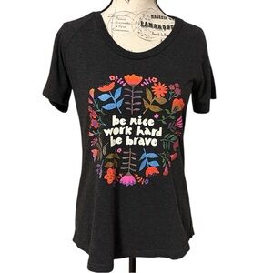 NATURAL LIFE Short SleeveTee Boho Folk Flower Graphic Black Size S
